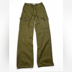Zara Wide Leg Cargo Pants Women's Size 0 Olive Green High Rise Utility